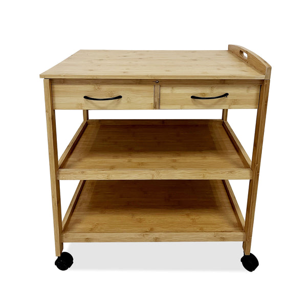English Elm Modern Bamboo Trolley with Three Open Shelves and Drawer — Compact Mobile Kitchen Cart, 14.5"W x 34.5"H Natural 27 L x 18 W x 8 H B2741P342785