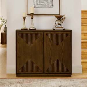 English Elm Mid Century Modern V-Shape Storage Cabinet - Stylish Buffet & Coffee Bar For Narrow Spaces, Brown W1801P362147