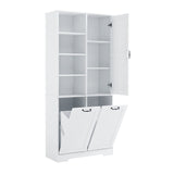 English Elm Bathroom Storage Cabinet With Doors and Drawers, Tilt-Out Laundry Hamper, Multiple Storage Space, Freestanding Style, Open Shelve, Adjustable Shelf, White (Old Sku:Wf530560Aak)