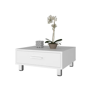 English Elm Athens Square Coffee Table with Storage Drawer White Finish Compact Living Room B097P474312