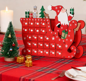 English Elm Reusable Wooden Christmas Advent Calendar with 24 Drawers Santa Sleigh Mdf Decor T3971P417186