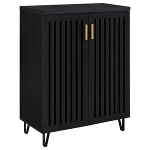English Elm Clackamas Engineered Wood Shoe Cabinet with Hairpin Legs and Matte Gold Hardware Black B062P440404