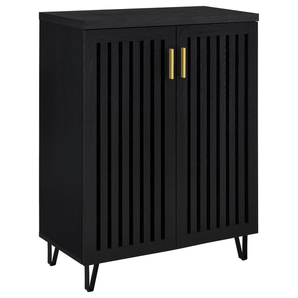English Elm Clackamas Engineered Wood Shoe Cabinet with Hairpin Legs and Matte Gold Hardware Black B062P440404