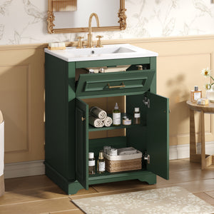 English Elm 24" Matte Single Sink Vanity Solid Poplar Frame Gold Hardware Soft Close Cabinet Green N710P389449F