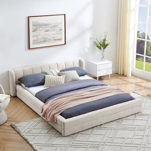 English Elm Queen Upholstered Bed Frame In Chic Beige Chenille - Solid Platform Design With Integrated Headboard W487S00326-GIGA