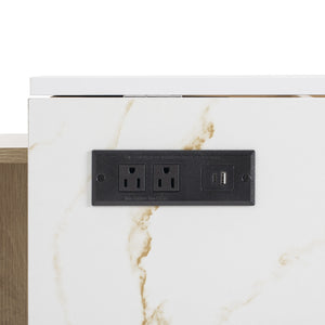 English Elm K&k Fluted Rolling Kitchen Island Faux Marble Top Power Outlet Storage Drawers Natural N707P353945Y