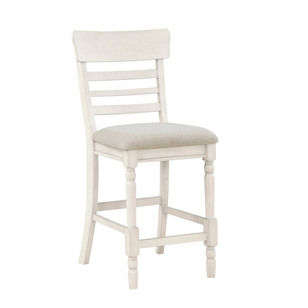 English Elm Antique Farmhouse Counter Height Chairs Set of 2 - White Wood Frame, Light Gray Upholstered Seats, Padded Comfort B011P217870
