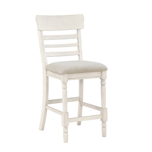 English Elm Antique Farmhouse Counter Height Chairs Set of 2 - White Wood Frame, Light Gray Upholstered Seats, Padded Comfort B011P217870