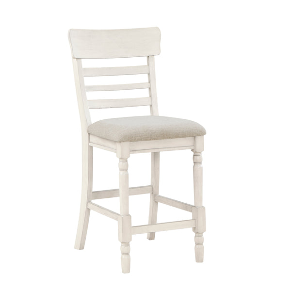 English Elm Antique Farmhouse Counter Height Chairs Set of 2 - White Wood Frame, Light Gray Upholstered Seats, Padded Comfort B011P217870
