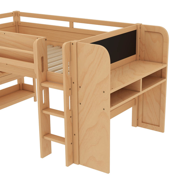 English Elm Twin Low Loft Bed Solid Pine Frame Kids Study Desk Blackboard Storage White W1580S00574