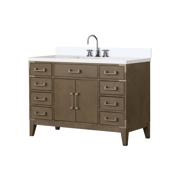 English Elm Grey Oak Single Bath Vanity With White Quartz Top, Soft-Close Drawers & Chrome Faucet – Modern Style! B2731P259824