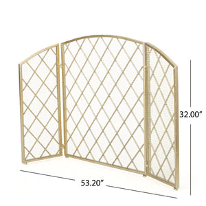 English Elm Christopher Knight Home® - FIRE Amiyah 3-Panel Iron Fireplace Screen - Decorative Protective Mesh Shield for Hearth Safety and Style Gold 61127.00GLD