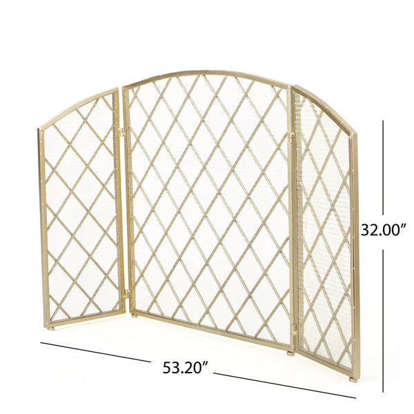 English Elm Christopher Knight Home® - FIRE Amiyah 3-Panel Iron Fireplace Screen - Decorative Protective Mesh Shield for Hearth Safety and Style Gold 61127.00GLD