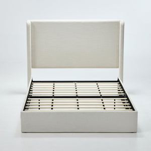 English Elm Carmen Wingback Queen Platform Bed Ivory Chenille Upholstered 54 Inch Tall Headboard B191P465408