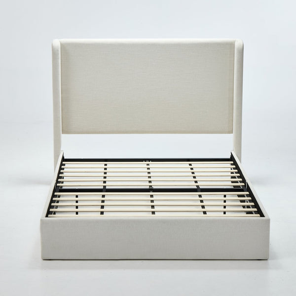 English Elm Carmen Wingback Queen Platform Bed Ivory Chenille Upholstered 54 Inch Tall Headboard B191P465408