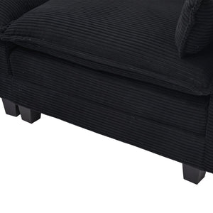 English Elm United We Win Modular Corduroy Sectional with Ottoman Low Profile Living Room Couch Black W1568S00260