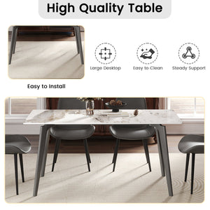 English Elm 62.99" Modern Artificial Stone Dining Table With Dark Grey Metal Legs – Seats 6, Minimalist Design! W1535S00523