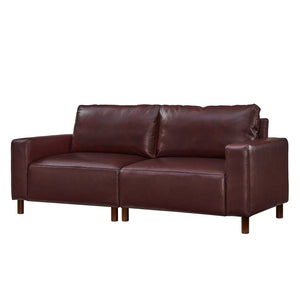 English Elm 78.5" Mid-century Faux Leather Loveseat with Solid Wood Legs for Living Room or Apartment Burgundy W1097S00253