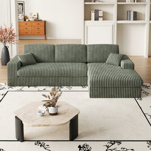 English Elm 114.5'Modern Corduroy Modular sofa with reversible chaise, slow-rebound foam cushions and versatile L-shape seating Green W834S00459
