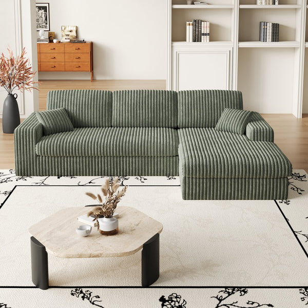 English Elm 114.5'Modern Corduroy Modular sofa with reversible chaise, slow-rebound foam cushions and versatile L-shape seating Green W834S00459