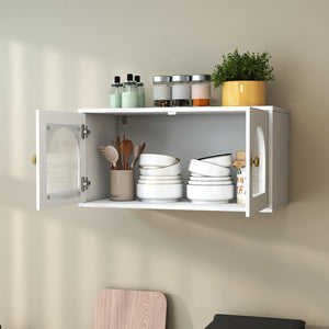 English Elm Wall Mounted Floating Glass Door Display Cabinet for Kitchen Bathroom or Living Room W331P429515