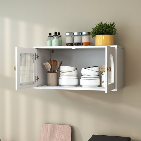 English Elm Wall Mounted Floating Glass Door Display Cabinet for Kitchen Bathroom or Living Room W331P429515