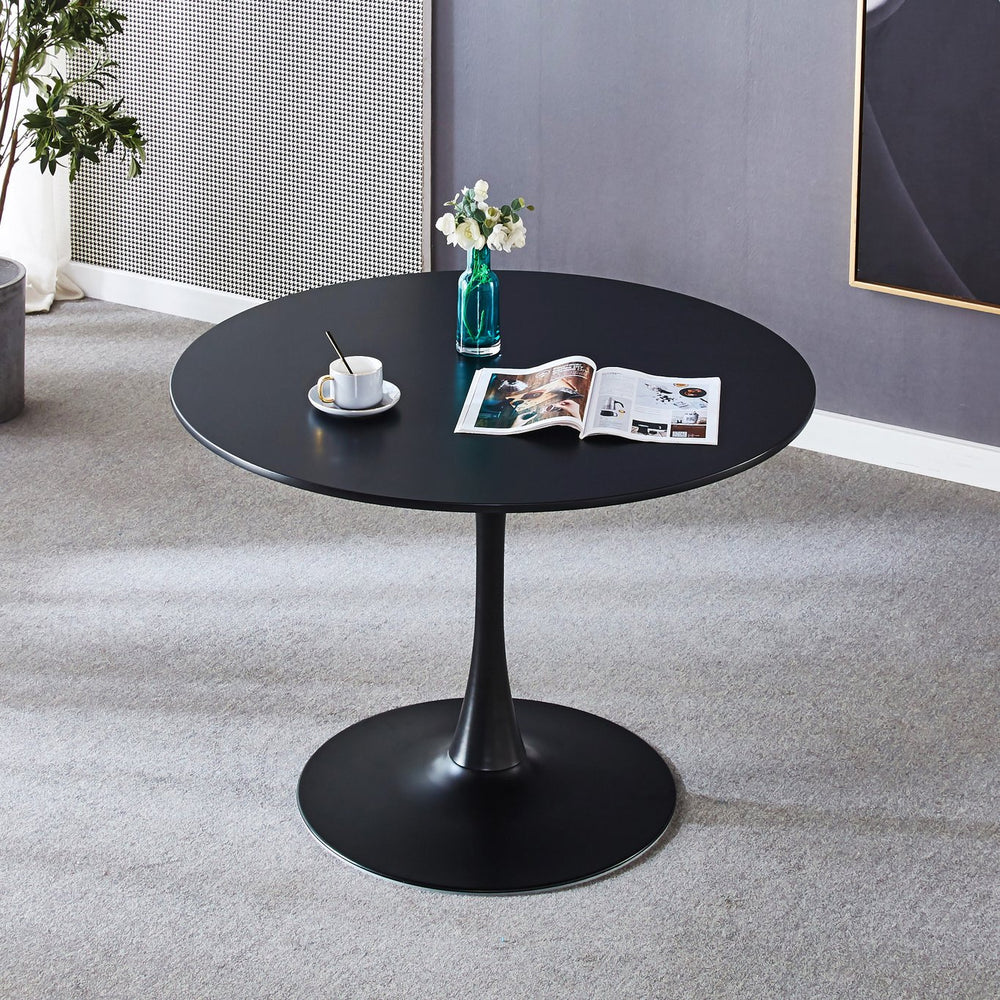 English Elm 42.1"black Tulip Pedestal Round Dining Table Mid Century Mdf Top Seats Six W234P405171
