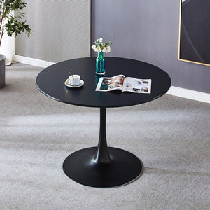 English Elm 42.1"black Tulip Pedestal Round Dining Table Mid Century Mdf Top Seats Six W234P405171
