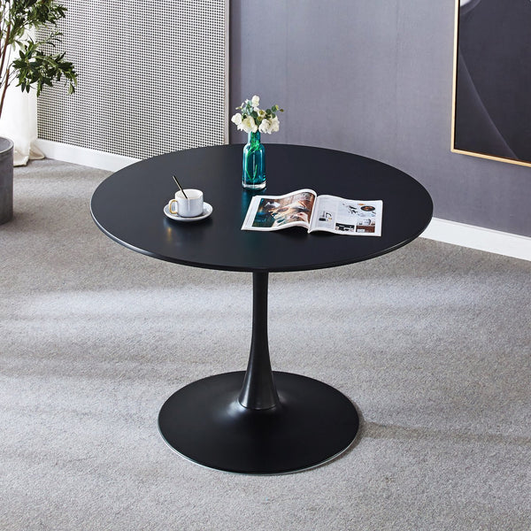 English Elm 42.1"black Tulip Pedestal Round Dining Table Mid Century Mdf Top Seats Six W234P405171
