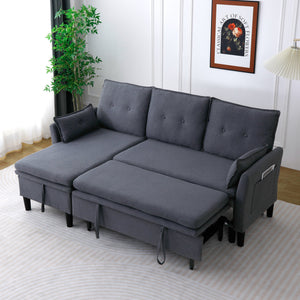 English Elm L-Shaped Reversible Chaise Sectional Sofa with Storage and Fold-Out Bed Cotton-Linen Modern Design DARK GREY W3371S00025