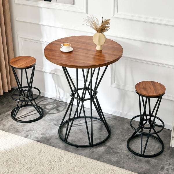 English Elm Single Package Industrial Bar Set Round Mdf Top with Metal Frame Seats 2 for Kitchen Walnut+Black W1151P434792