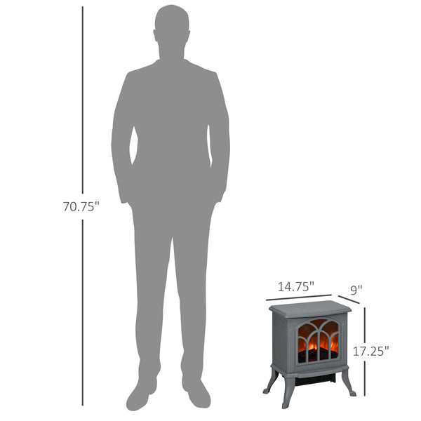 English Elm HOMCOM Freestanding Electric Fireplace Stove with Realistic Flame, 750/1500W Heat, Safety Features Gray W2225P229239
