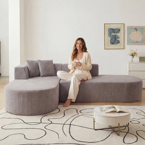 English Elm L-shaped Corduroy Sectional with Movable Ottoman Deep Foam Seats for Living Room W3670S00008