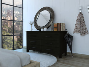 English Elm Paris Six Drawer Double Dresser Black Wengue Finish Mid-century Bedroom Storage B097S00241