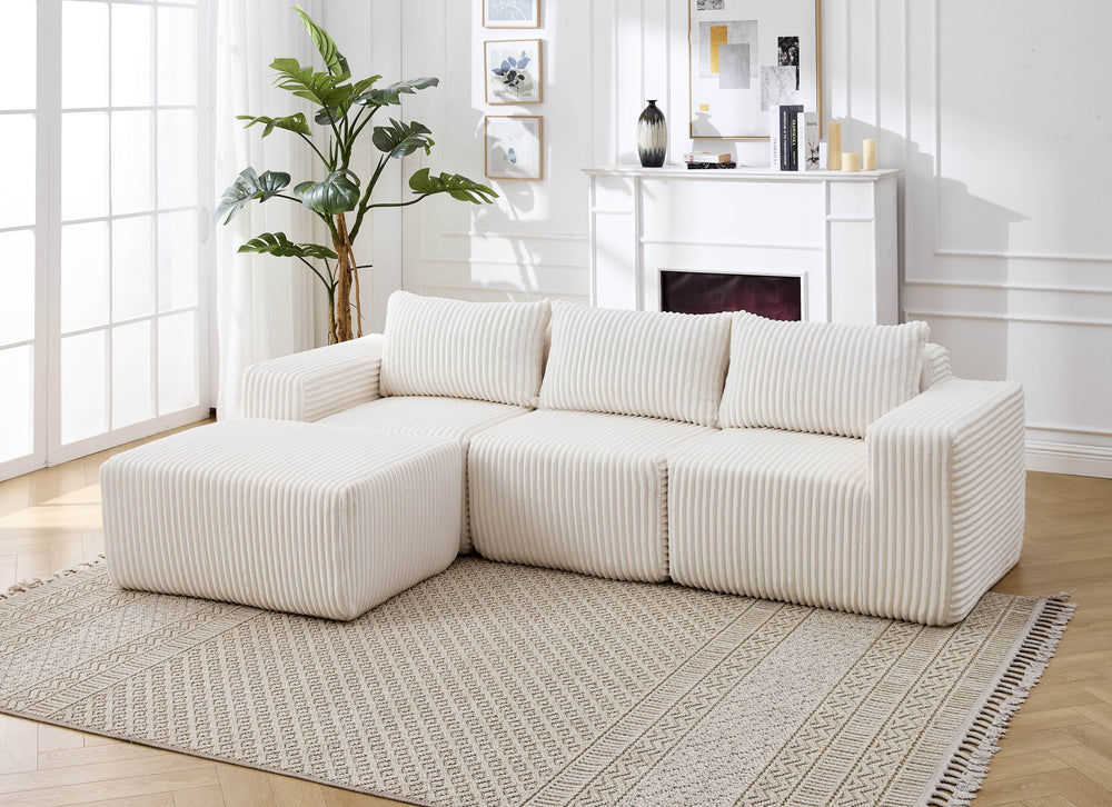 English Elm Modern Corduroy Polyester L-shape Sectional Deep Seat Cloud Sofa for Living Room W2959S00004