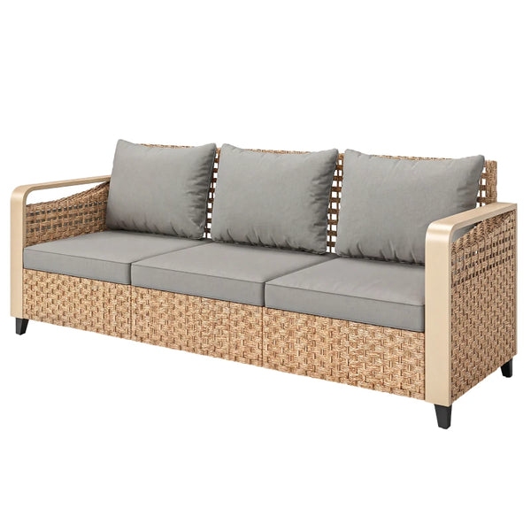 English Elm Backyard Pe Rattan 3-seat Outdoor Sofa with Powder-coated Frame for Patio Lounging T3971P476450