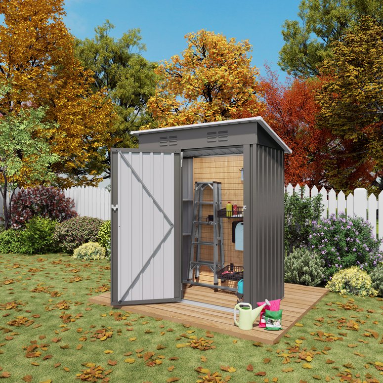 English Elm 5x3 Ft Galvanized Steel Outdoor Storage Shed with Peaked Roof and Lockable Door W3213P309351