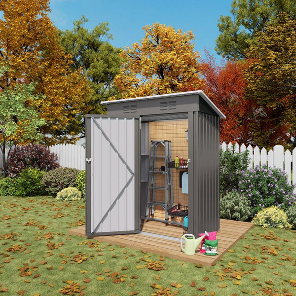 English Elm 5x3 Ft Galvanized Steel Outdoor Storage Shed with Peaked Roof and Lockable Door W3213P309351
