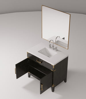 English Elm Black Oak Single Bath Vanity Set With Cultured Marble Countertop, Mirror & Faucet - Elegant Upgrade B2731S02221