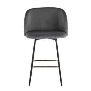 English Elm Fixed-height Swivel Counterstools Velvet Seat Gold Footrest Glam Kitchen Island Set Grey B202S01828