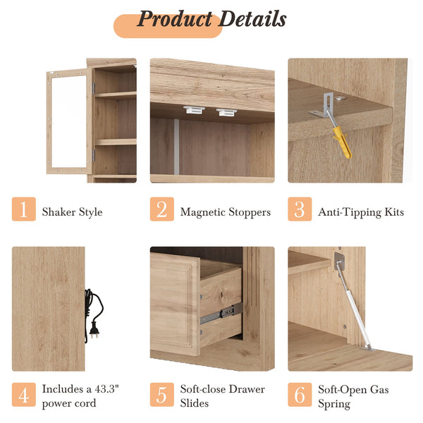 English Elm Topmax Shaker Pantry Cabinet with Drawers Power Outlet and Glass Doors SP000094AAA