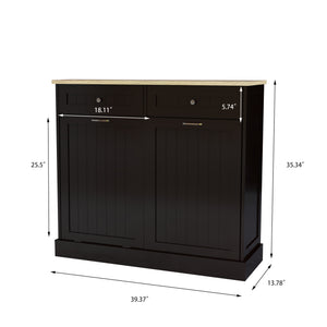 English Elm Two Compartment Tilt Out Trash Cabinet with Drawers Matte Black Kitchen Storage W1120127329