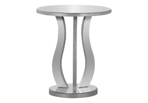 English Elm Accent Glam Mirror End Table with Geometric Rounded Legs, Distressed Silver Finish, Spacious Top B2710P219410