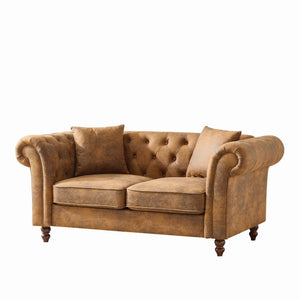 English Elm 63"chesterfield Leathaire Tech Fabric Loveseat Tufted Two Seat Sofa for Modern Living W3373S00058