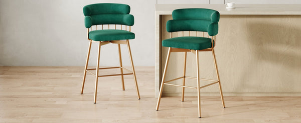 English Elm Christopher Knight Home® - 26" 26" Counter Height Bar Stools Set of 2 Green 180° Swivel Upholstered Bucket Seats with Gold Legs for Kitchen Island Cafe Pub Comfort Durability 26" N762P271582F