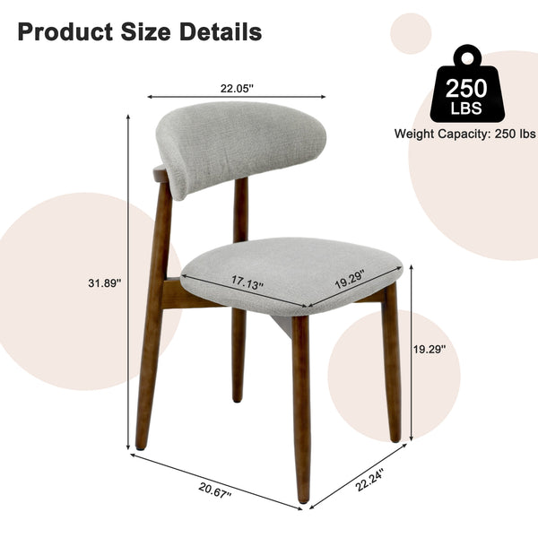 English Elm Wooden Upholstered Dining Chairs Set of 2 Linen Fabric Curved Back Farmhouse Style Gray W3204P456999