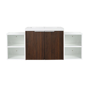 English Elm 48 Inch Wall Mounted Bathroom Vanity with Resin Sink, Soft-Close Doors, Metal Handles, Storage—Durable Eco Plywood California Walnut W999S00185
