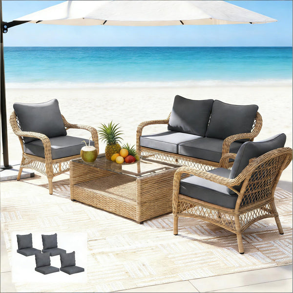 English Elm Seat and Back Cushion Set for Patio Chairs Yarn Dyed Fabric Uv Resistant Beige T3971P443236