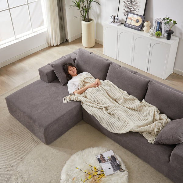 English Elm Modern Chenille Sectional Sofa Set - 108" L Shaped Modular Couch With 6 Pillows For Stylish Comfort W834P240001