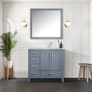 English Elm Dark Grey 36 in Bath Vanity with White Quartz Top, Solid Wood Frame, Soft-Close Drawers & Shelf B2731P258831